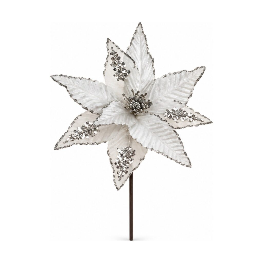 Flor de Navidad 33 cm · 8 Pétalos - Plata - SERYMAR Decoración