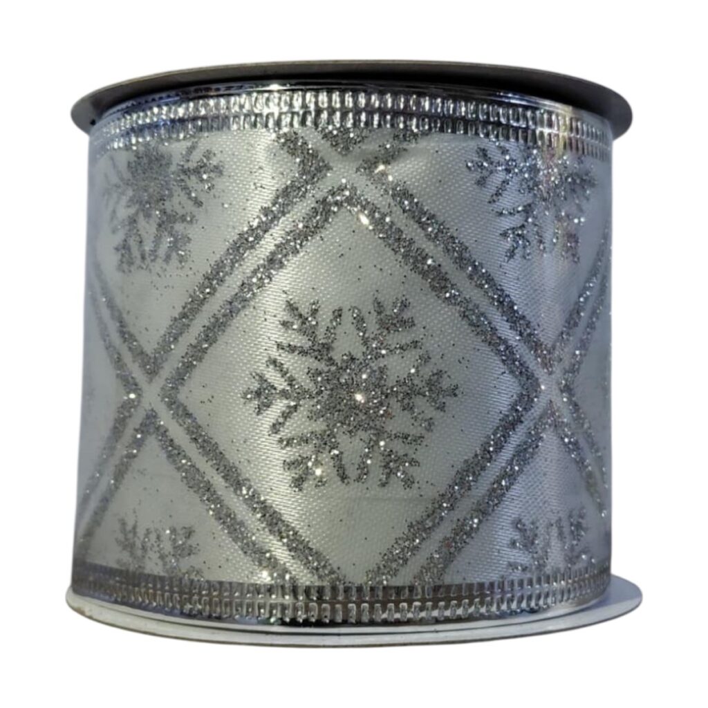 Cinta Alambrada Blanco y Plata 2,5" x 10 Yardas - SERYMAR Decoración